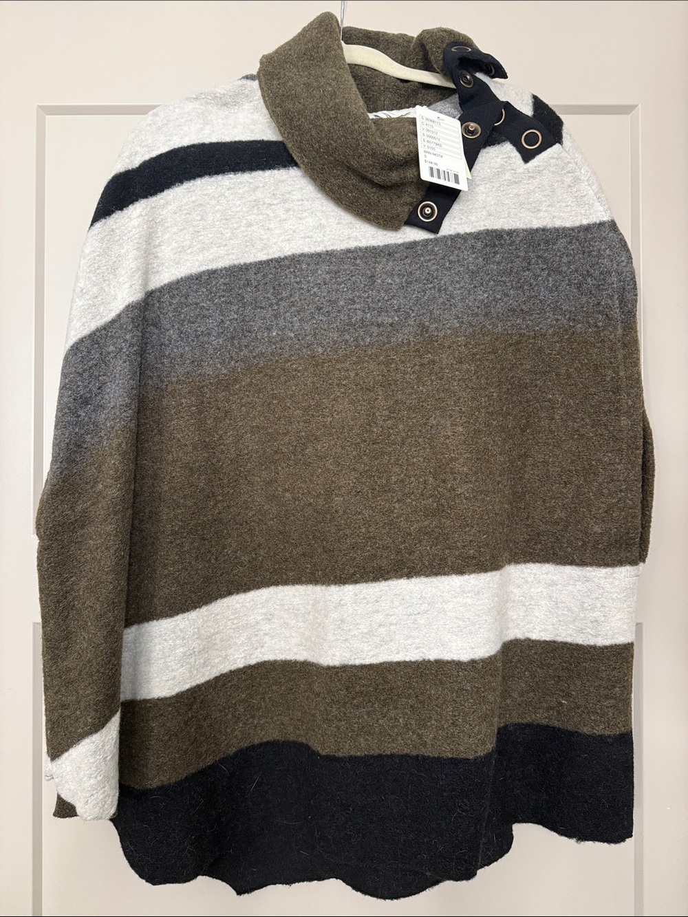 Tabitha Striped Poncho Shrug in Olive, Gray, Black & Cream